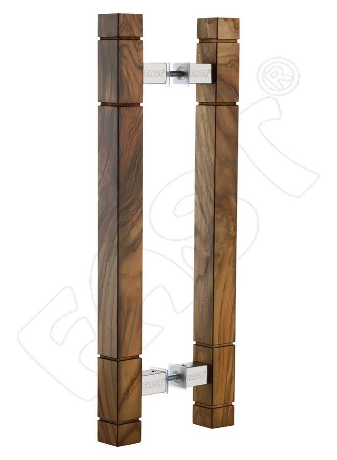 FAST DH204 304 Stainless Steel & Wooden Metal Square Glass Door Pull Handle 1 Set OR 2 Pcs for Main & Room Door (300MM) - Image 1